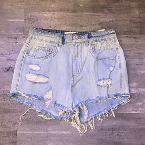 garage light blue denim festival jean shorts